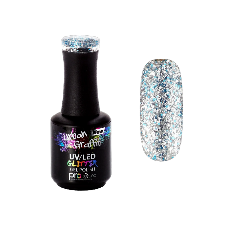 Cinders Hausschuhe - UGGP-A0908 Urban Graffiti Silber und Blau Glitzerlack 15ml